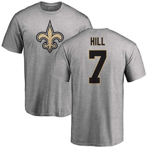 Men New Orleans Saints Ash Taysom Hill Name and Number Logo NFL Football #7 T Shirt